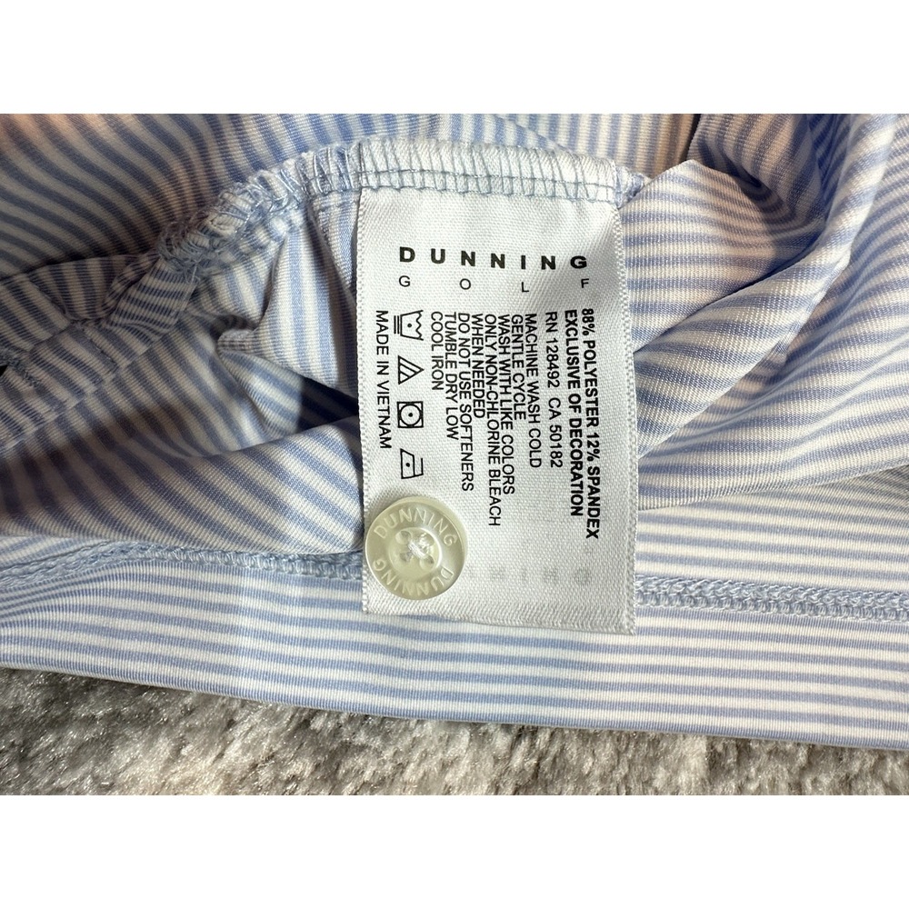 Dunning Polo Shirt Mens Medium Blue Striped Performance Scotland Flower - Picture 7 of 11